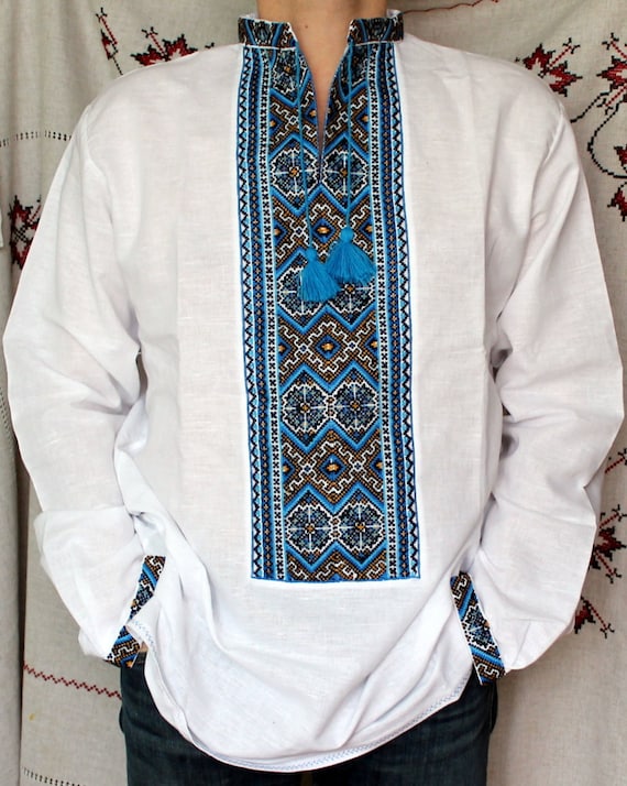 rushnichok - New Handmade embroidered mens linen shirt Traditional ...