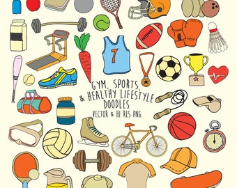 Doodle Gym Clipart, Sports Clipart, Fitness Clipart, Fitness Doodle Clipart, Scribble Sports Clip Art PNG & Vector EPS AI Design Element