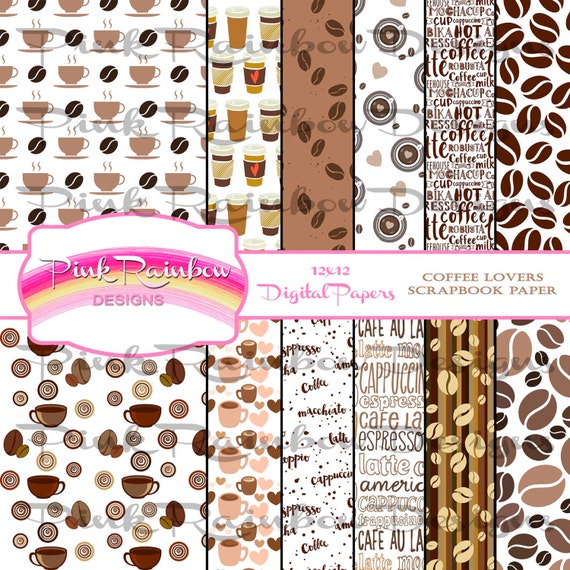 Coffee Lover Digital Pattern Scrapbook Paper Latte