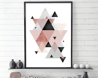 Geometric, Scandinavian, Minimalist, Prints, Art, Poster, affiche scandinave, Blush, Pink, Rose Gold, downloadable, printable, digital,
