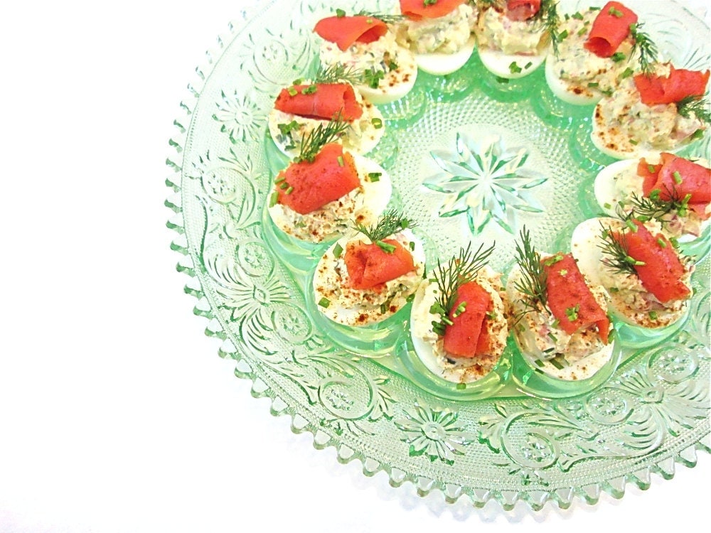 Vintage Mint Green Glass Egg Plate or Egg Platter, Tiara Exclusives Glassware, Indiana Glass