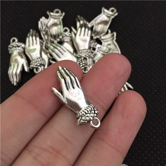 BULK 30 Hand Charms Antique Silver Tone WS7217
