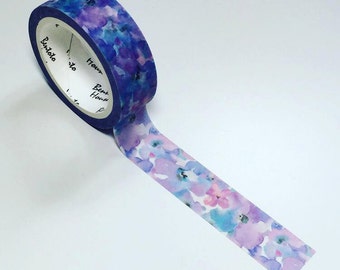 Purple floral washi, watercolour washi tape, floral washi tape, planner washi, washi tape