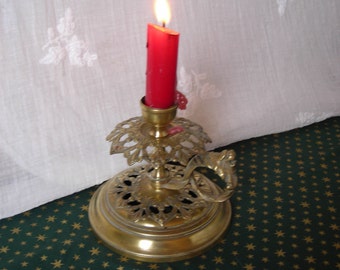 Old French Candleholder. Vintage Brass Candleholder.