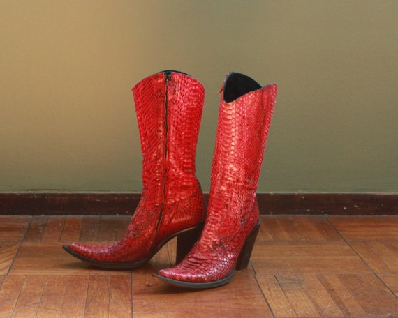 mens red snakeskin cowboy boots