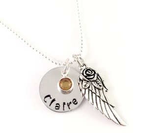 Memory angel wing necklace, memorial necklace, Personalized Angel Wing Necklace, Sympathy Gift, Silver Angel Wing Necklace
