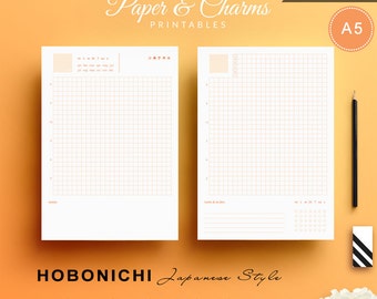 Day on One Page / Hobonichi Journal / Japanese Notebook / A5 Planner / Digital Download / Planner Printable / Midori Insert / Planner Insert