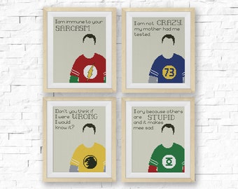 BOGO FREE! The Big Bang Theory Cross Stitch Pattern, Set of 4 Quotes, Sheldon Coopery, TV-Movie, Needlework pdf Instant Download #042-4