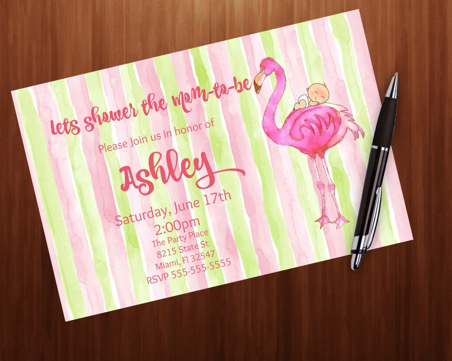 Unique Baby shower invitationpink & greenit's a