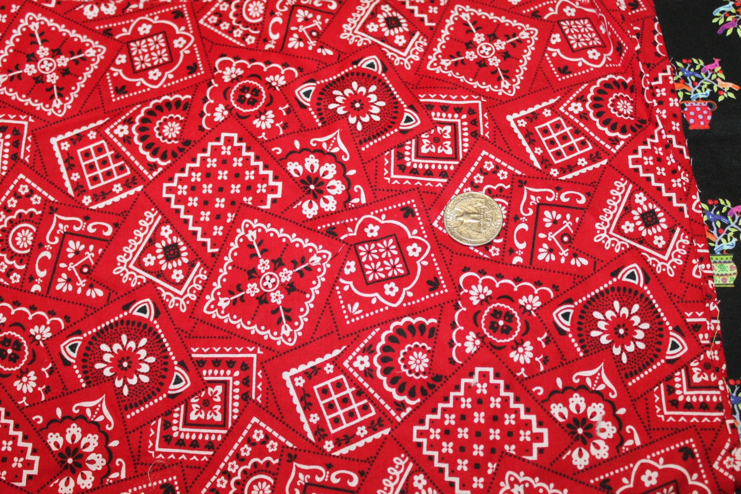 1 yd Red and White Bandana Print Fabric Cotton