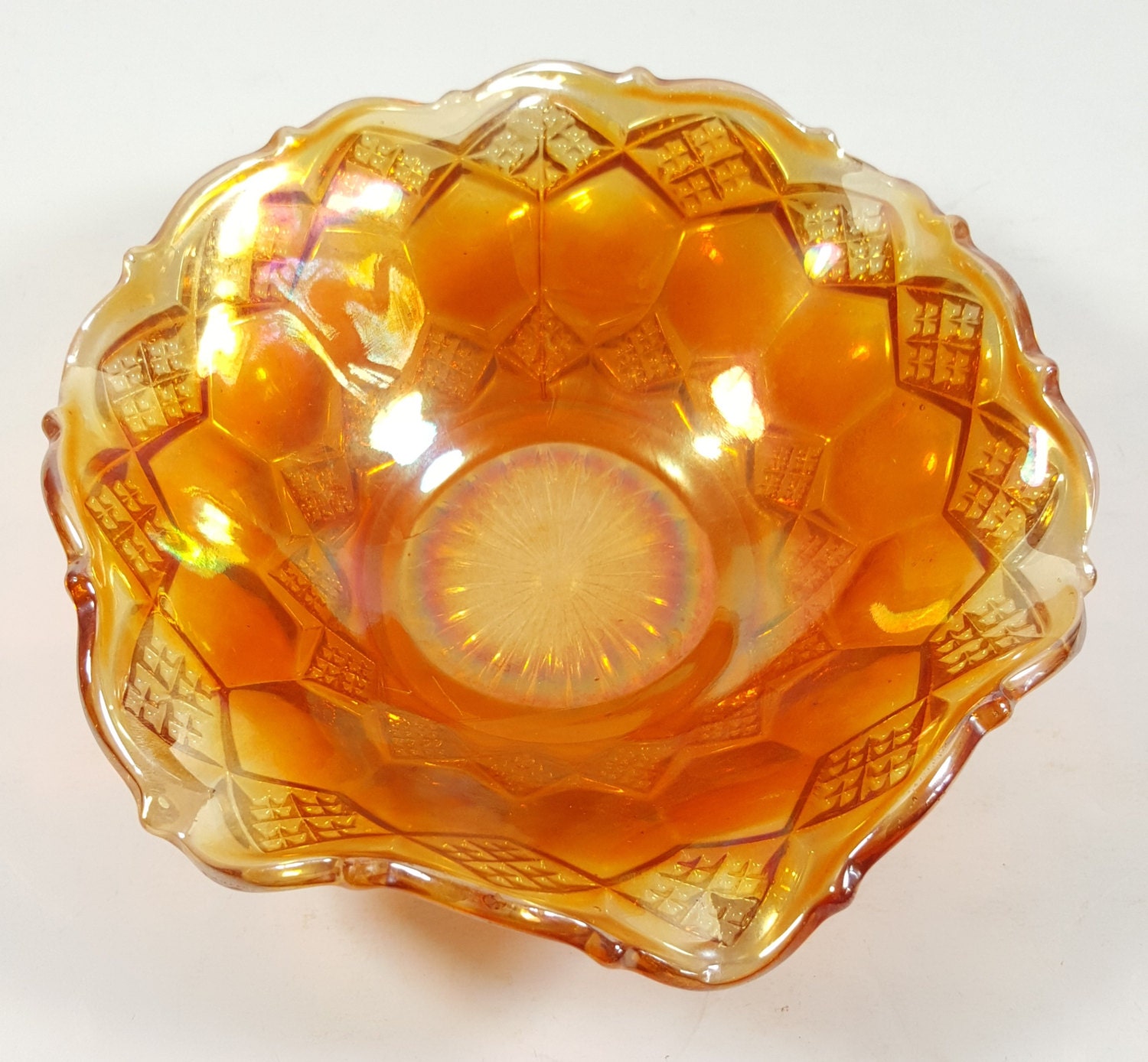 Vintage Orange Carnival Glass Candy Dish Bowl. Fenton Dish.