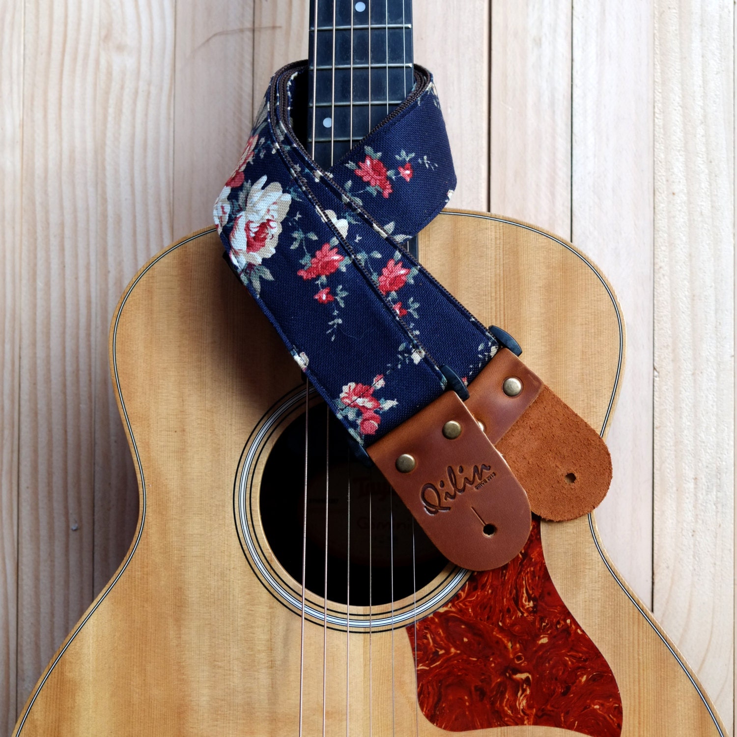 Navy Fabric Guitar Strap by Qilinlibrary on Etsy