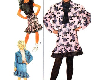 80's Simplicity 9263 Sherry Holt Girls' Cap Sleeved Top, Ruffled Skirt and Short Jacket, Uncut, Factory Folded Sewing Pattern All Sizes
