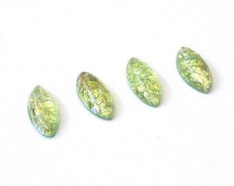 Peridot Opal 15x7mm Navette Cabochons (Qty 6) Vintage glass opal cabochons