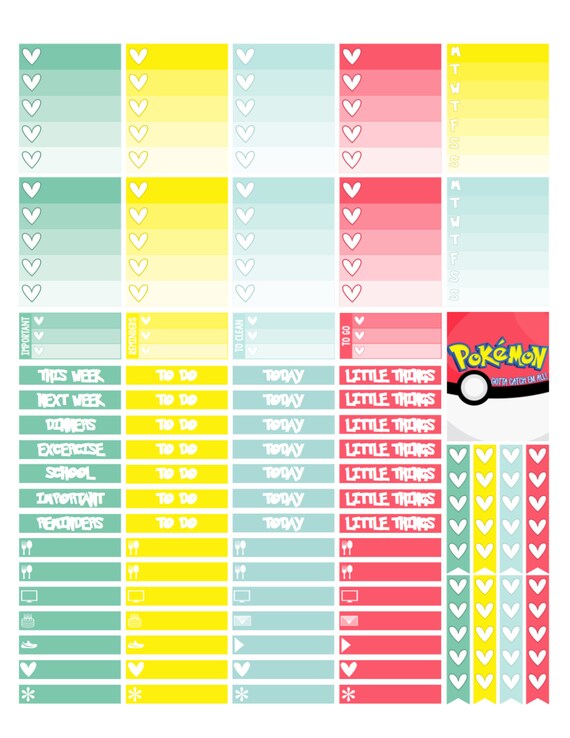 POKEMON Weekly Kit // Printable Planner Stickers / Erin Condren Plum ...