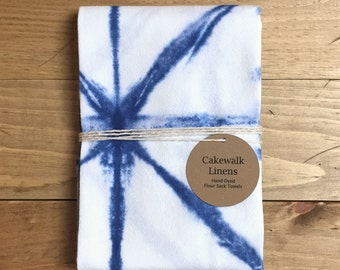 Shibori Tea Towel with Triangles, Indiog Flour Sack Towel - Blue Tea Towel - Hand-Dyed Kitchen Towel, S7