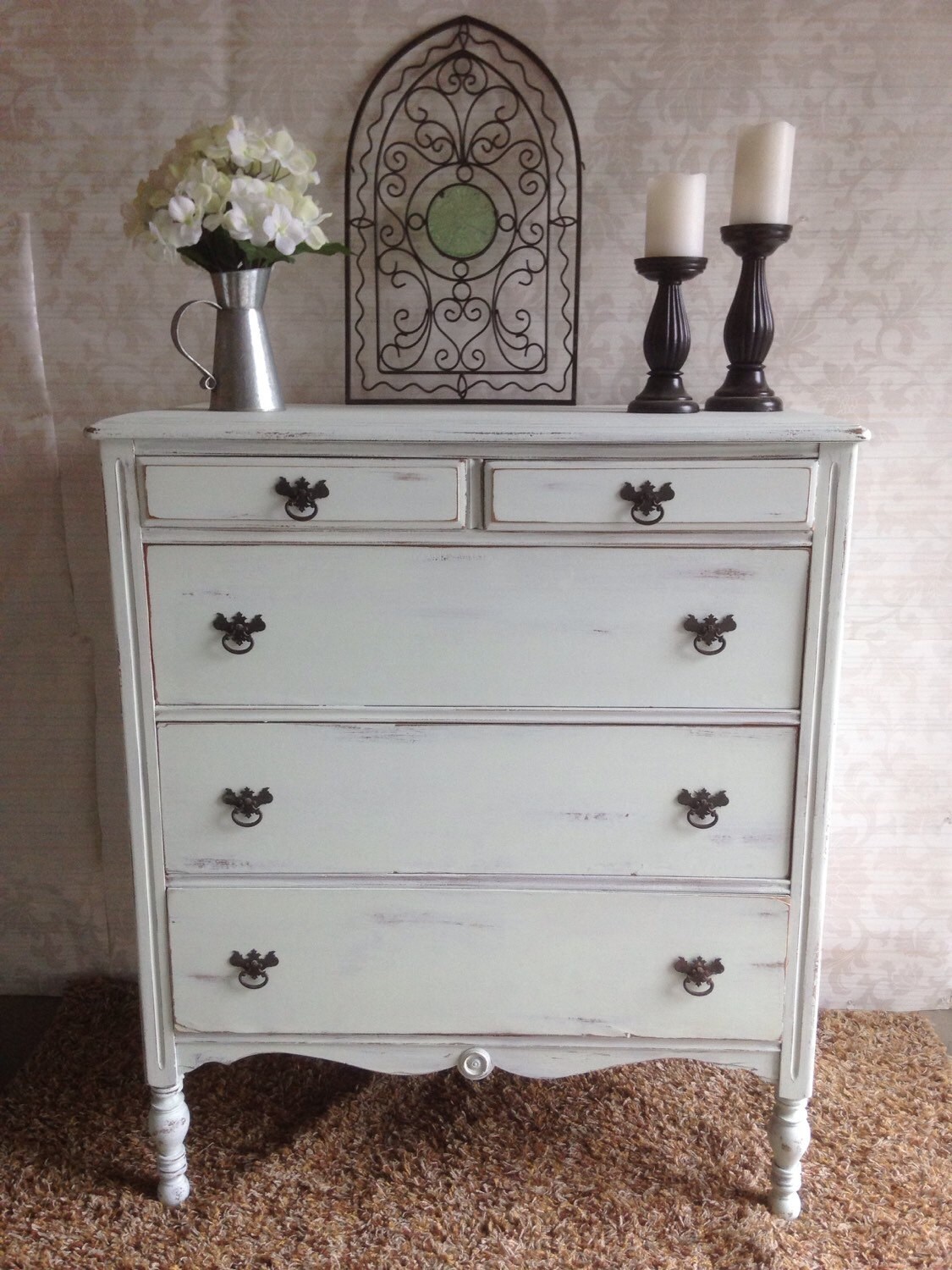 SOLDAntique wood dresser in mint green cute vintage