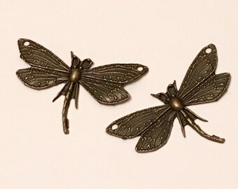 2 Pcs Antique Brass Dragonfly Connector Pendant | 100-Brz