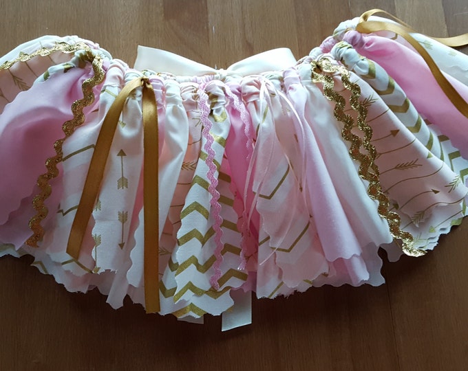 Princess Skirt Tutu Blush Pink and Gold tutu with pink arrows gold arrows fabric tutu Birthday Skirt Smash cake Photos, 1st birthday skirt