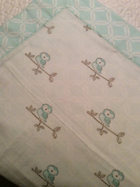 Handmade Owls receiving blanket swaddle blanket baby