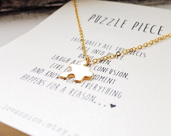 Tiny Puzzle Piece Necklace, puzzle necklace, puzzle jewelry, gold puzzle piece necklace, autism awareness, puzzle quote necklace