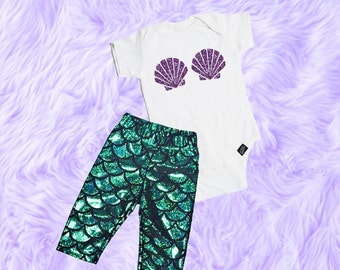 Baby Girl Mermaid Outfit, Baby Girl Clothes, Mermaid Baby Outfit, Baby Girl Shirt, Baby Girl Clothing, Baby Girl Leggings, Baby Shower Gift