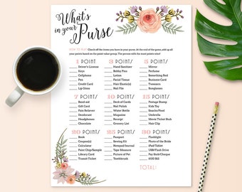 What's In Your Purse Game for Bridal Shower - Floral Theme - Instant Printable Download