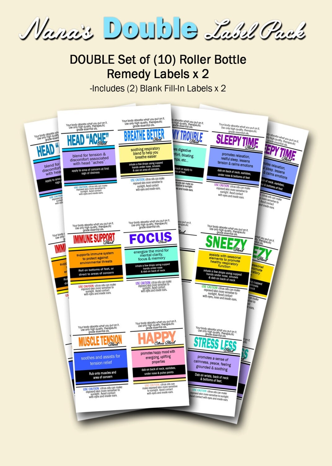 essential oil 5ml roller bottle remedy label pack by