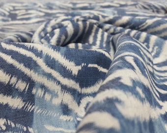Lightweight Denim Fabric: Mid-Blue Animal Print - Distressed - 1m Piece only!