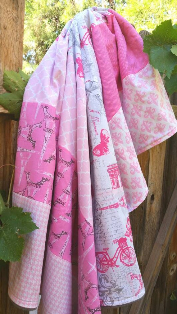 Items similar to Girls bedding, pink Paris blanket, Paris quilt, girls