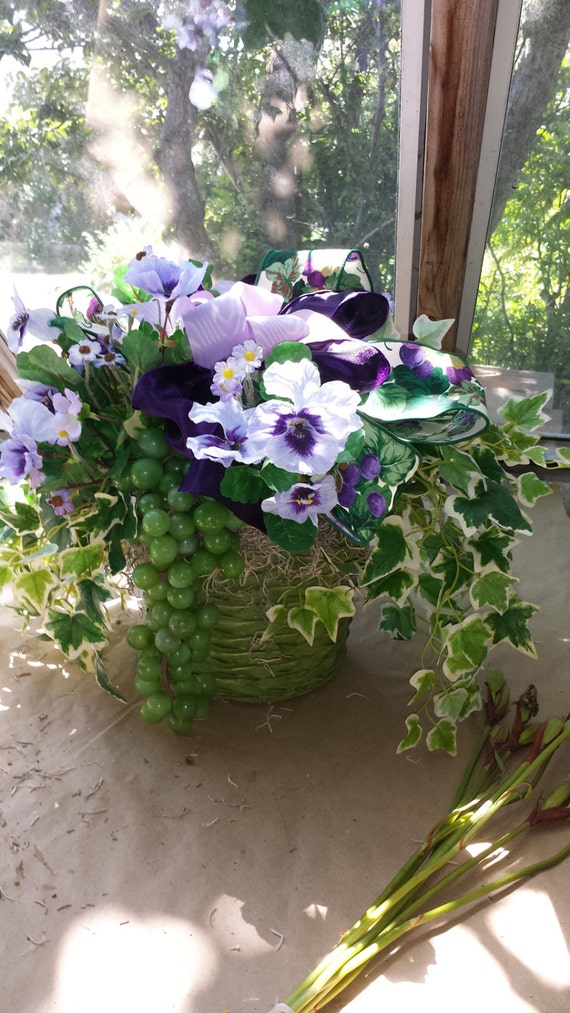 Ivy Pansy & Grape Arrangement Silk Floral by EverFlorals on Etsy