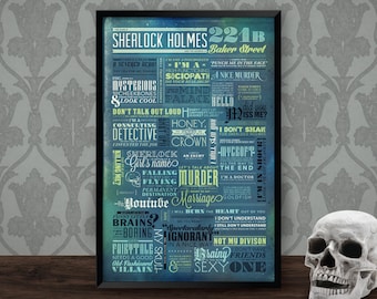BBC Sherlock Holmes TV Series 221b Baker Street Quote Typography Art Poster
