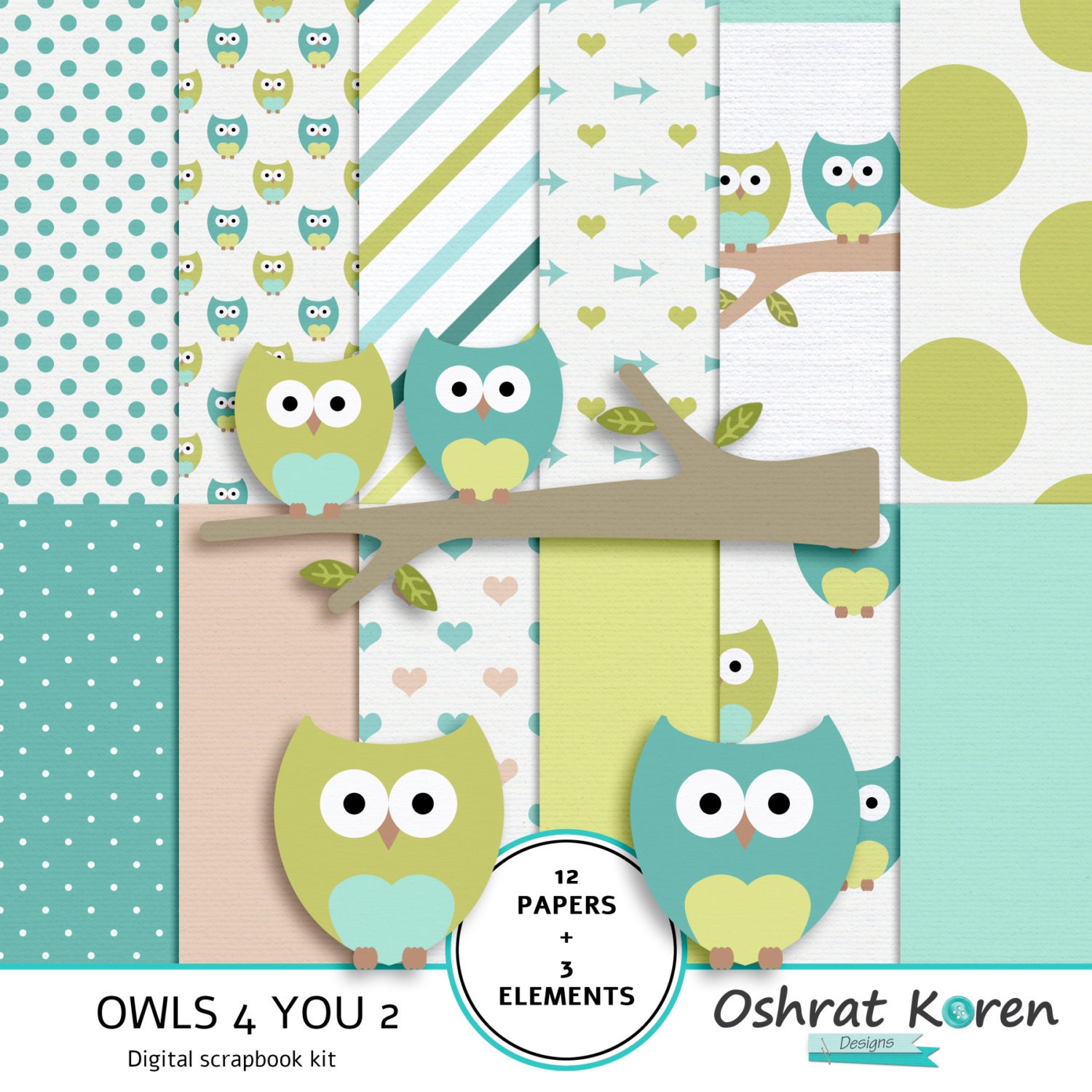Owls digital scrapbook paper kit owls 4 you 2 digital paper