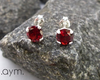 6mm garnet stud earrings, red garnet sterling silver post earrings, gemstone studs, January birthstone, 2nd anniversary gift for her, wife