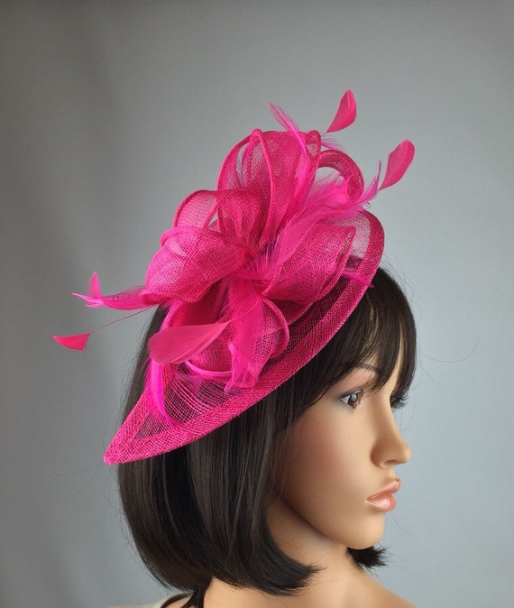 Fuchsia hot Pink Sinamay Fascinator with by PrettyElegant1 on Etsy