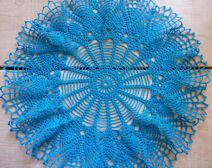16 inch Doily, Blue Lace Table Decor, Blue Crochet Doily, Handmade Cotton Tablecloth, Blue Rustic Kitchen Decor, Housewarming Gift, Blue