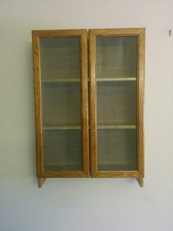 Wall cabinet birch wood magnetic closure screen doors