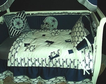 Dallas Cowboys Custom Made 8 pc (or made bumperless or in pink) nursery baby crib bedding set mw NFL Dallas Cowboys fabric NEW