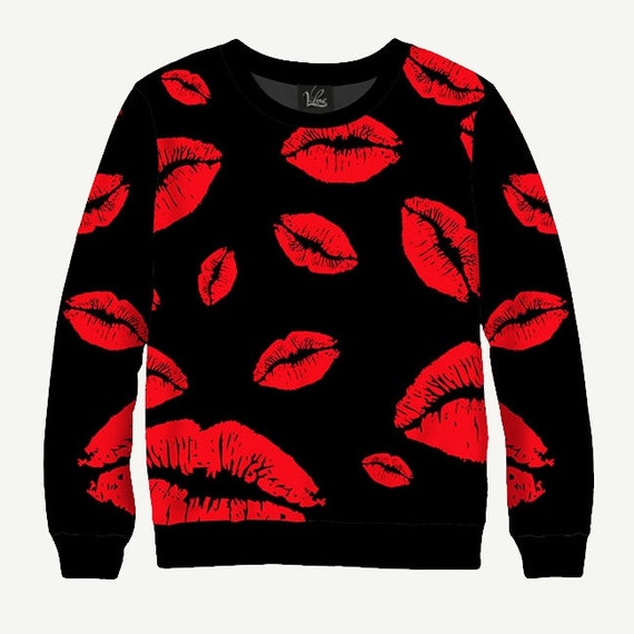 Red Lips Kisses Men's Women's Sweatshirt Sweater