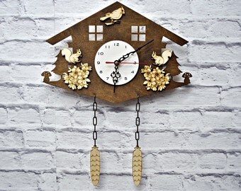 Horloge Coucou Murale Avec Automates Et Carillon - Bois Mécanique