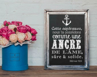 Affiche A4 avec Verset Biblique Hébreux 6:19 Ancre
