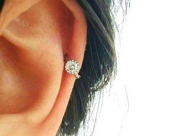 CZ Simple cartilage hoop, silver cartilage hoop, Tragus piercing ring, tragus earring, hoop ring, simple hoops, endless hoop, circle tragus