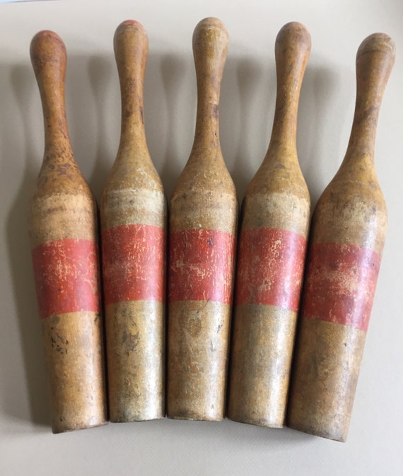 NEW PRICE Antique Bowling/Juggling Pins Set of 5
