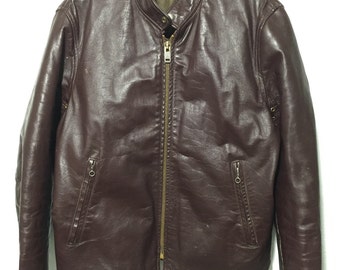 70's vintage motorcycle jacket leather quilt lining coat brown mens size 44