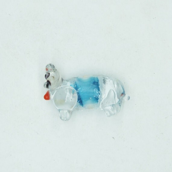 Glass Beads Aqua Clear Color Lined Cat Animal 25mm. Pack of