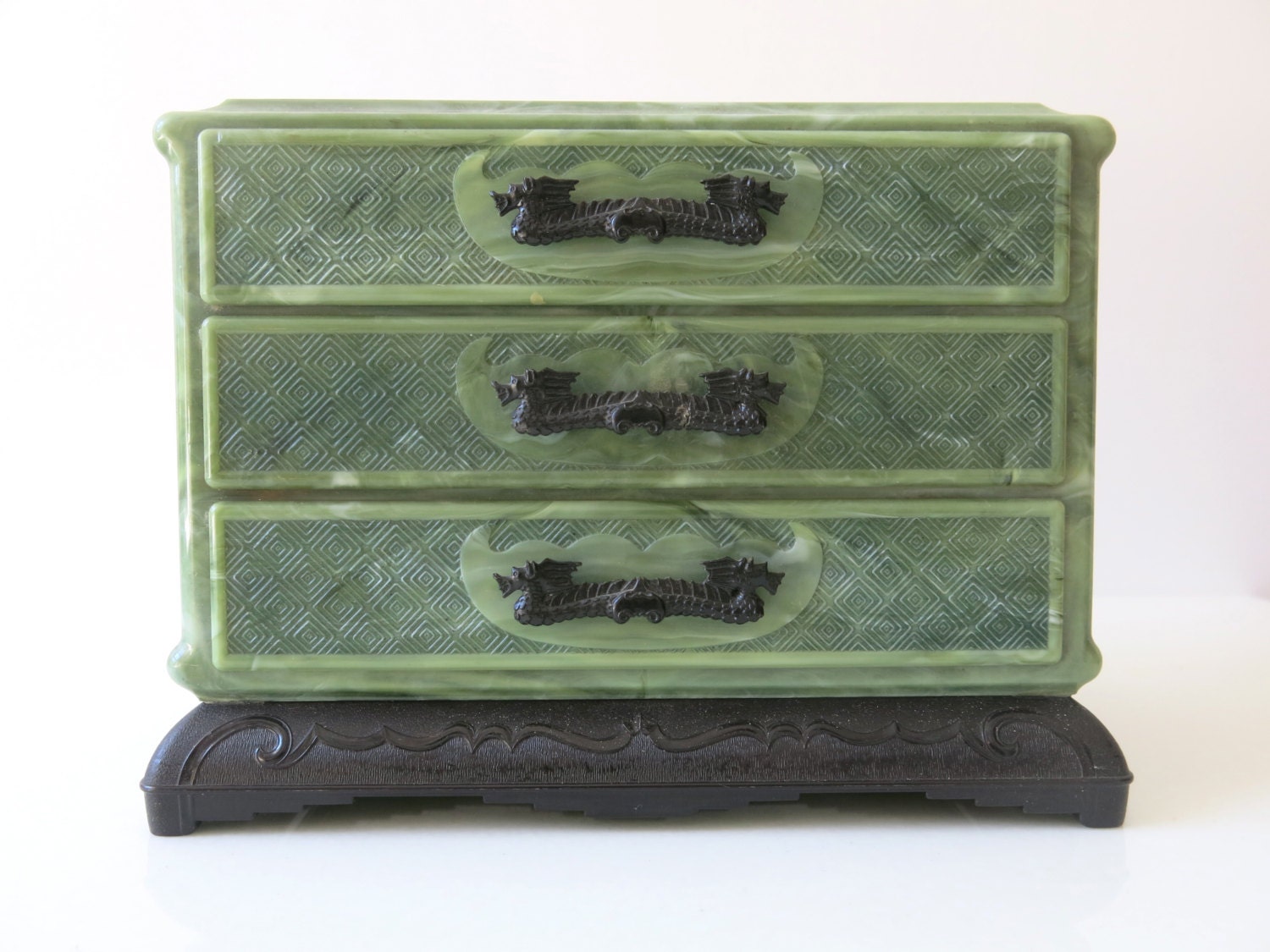 TALISMAN DELTAH BOX Triple drawer jade plastic jewelry box