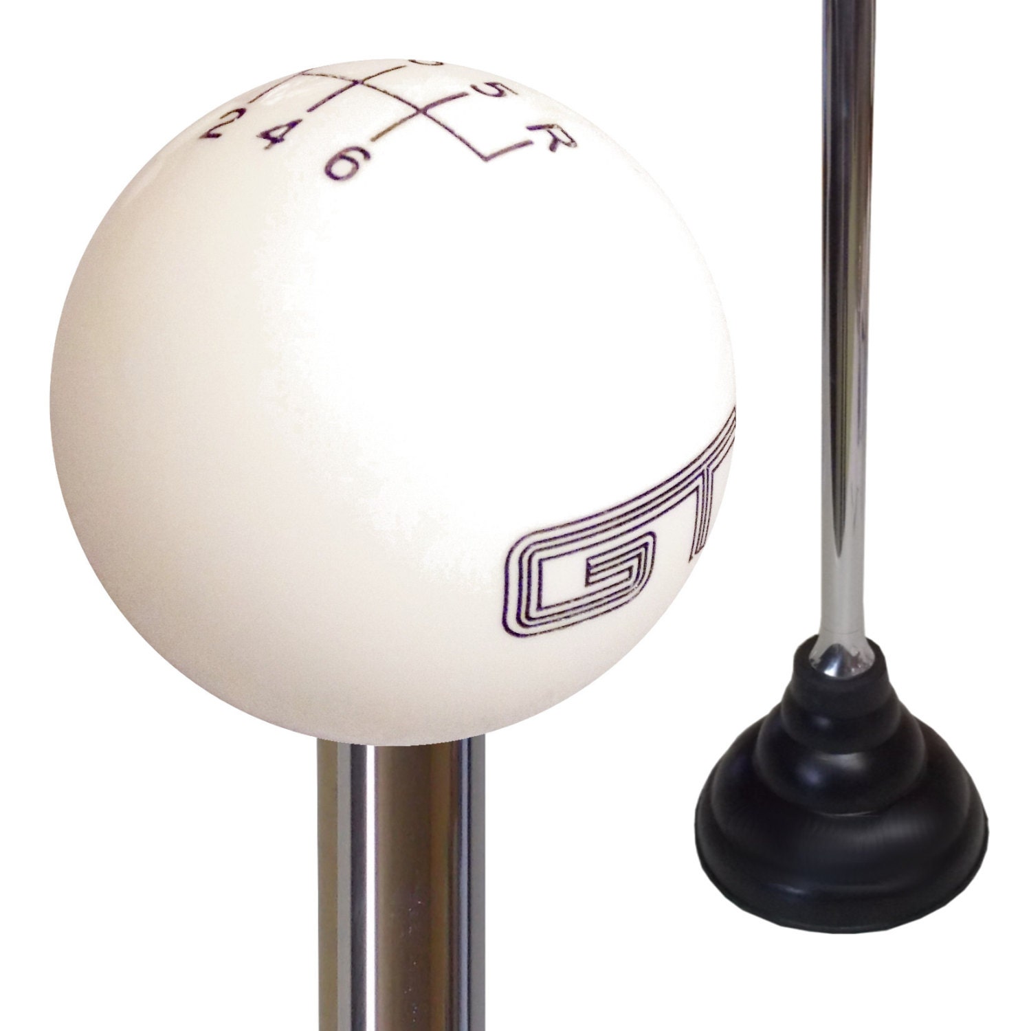 Chrome Handle Plunger w/ GT 6 Speed White with Black Knob Top