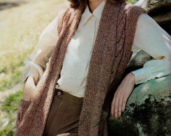 Ladies Knitted Gilet ... Loose Vest ... PDF Knitting Pattern ... Ladies Cable Vest ... Long Line Sleeveless Jacket ... Digital Download