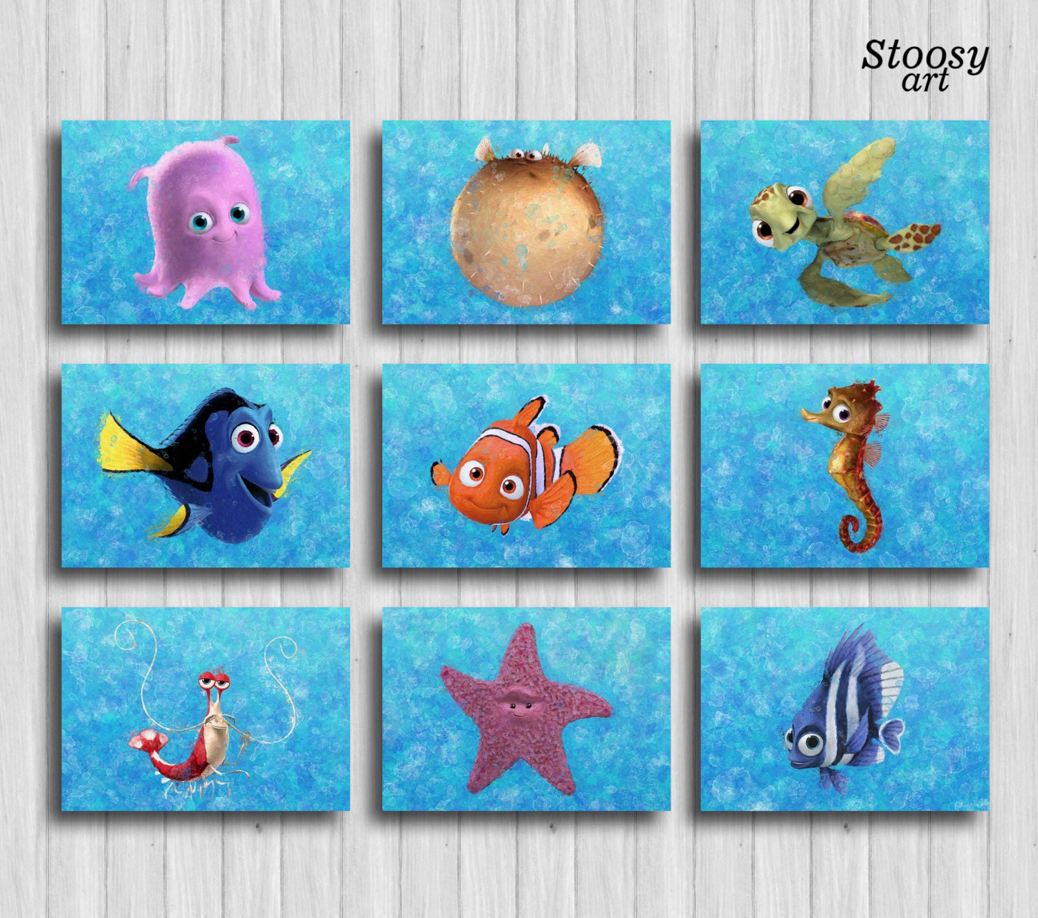 finding nemo print set of 9 nursery nautical prints disney