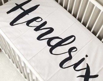 PERSONALIZED CRIB SHEET, black and white crib sheet, fitted sheet, baby bedding, crib bedding, modern nursery, name crib sheet